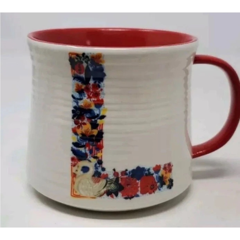 Anthropologie Natalie Lete "L” monogram cream coffee mug new